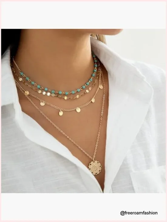 Layered Turquoise Sunflower Pendant Necklace with Extender Chain - Picture 5 of 6